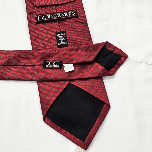 JZ RICHARDS Necktie Men's Red Silk Tie Designer Stylish Geometric Circles 60"X4" - Picture 5 of 8